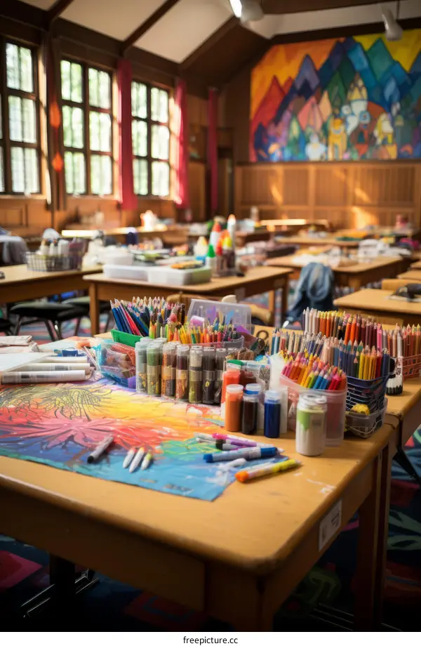 Art supplies in a classroom