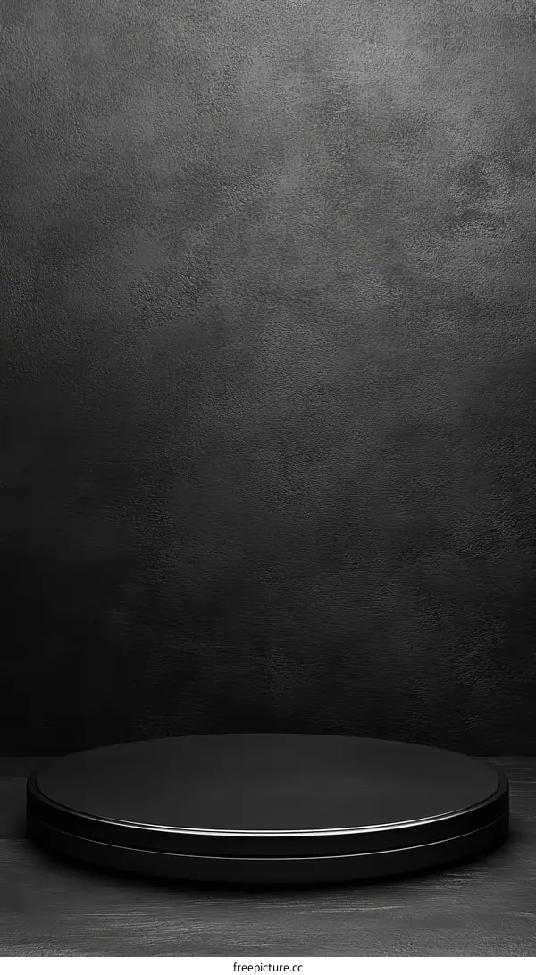Empty Black Round Podium Display on Dark Stone Background