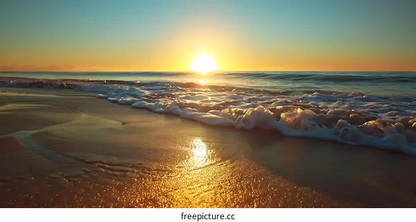 Golden Sunset Over Beach Waves