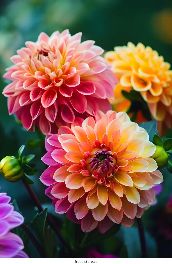 Close Up of Colorful Dahlias
