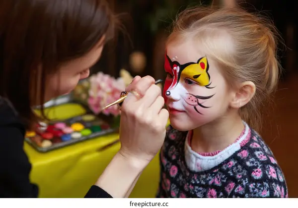 Face Painting Artist Working on a Childs Face