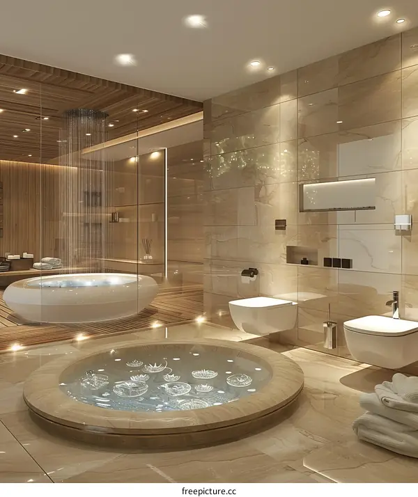 Luxury Modern Bathroom Design with Circular Hot Tub
