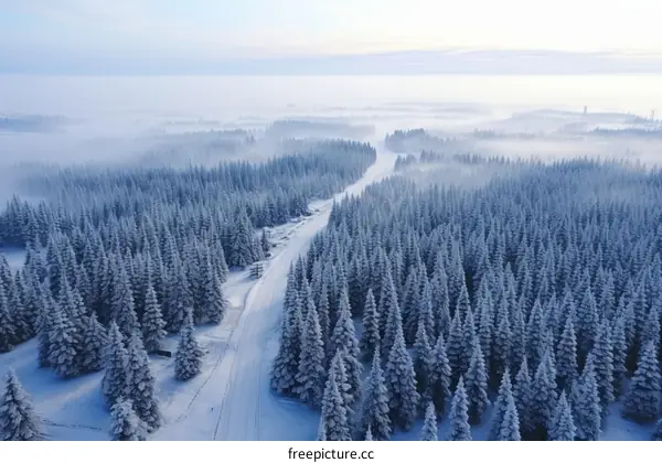 Aerial View of a Snow-Covered Forest