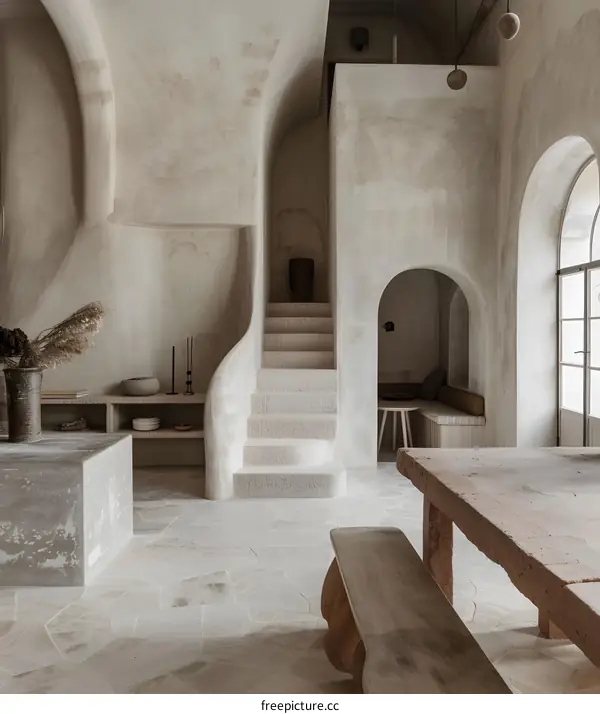 Modern Interior Design with Stone Flooring and Curved Walls