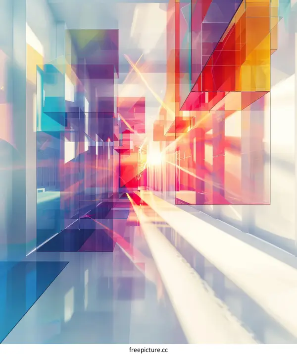 Futuristic Glass Tunnel with Colorful Lighting