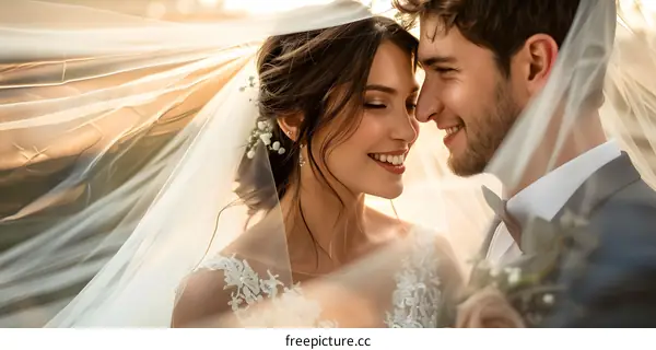 Happy Couple Under Veil