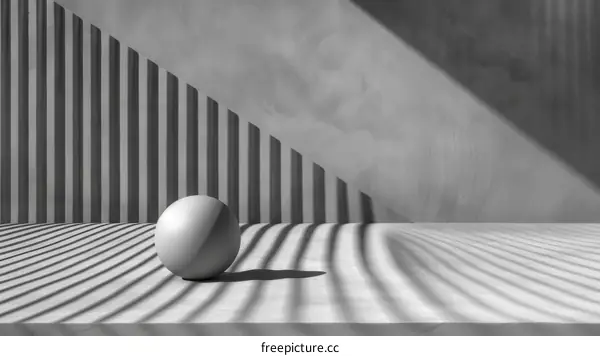 3D rendering of a sphere on a surface with striped shadows