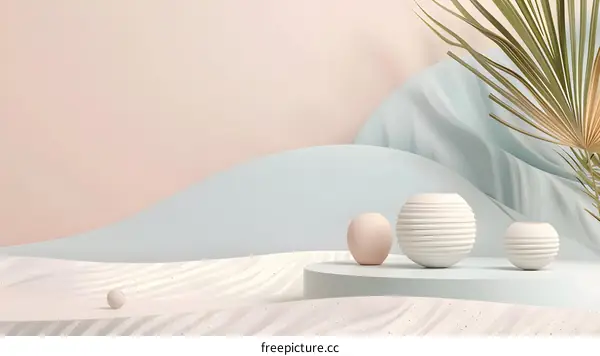 Abstract 3D Render of Minimalist  Vases and White Sand