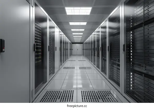 Server room with rows of server racks