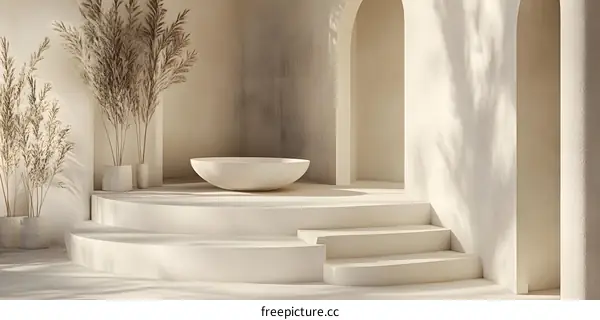 Minimalist White Interior Design with Archway and Steps