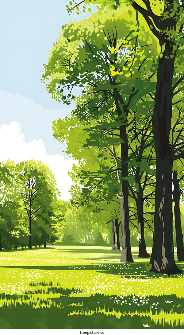Summer Forest Landscape with Green Trees and Blue Sky