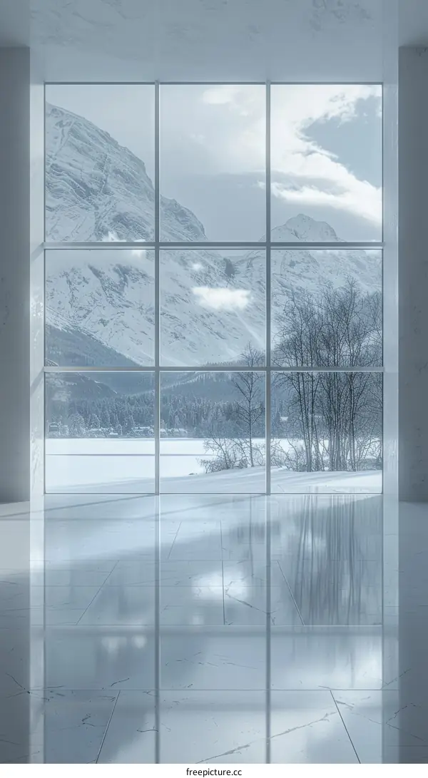 Minimalist Mountain View Room Interior with Snow