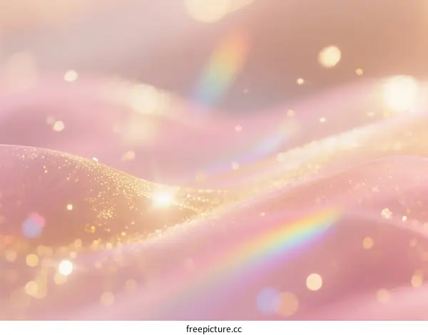 Ethereal Soft Pink Background with Glittering Golden Sparkles and Rainbow Light