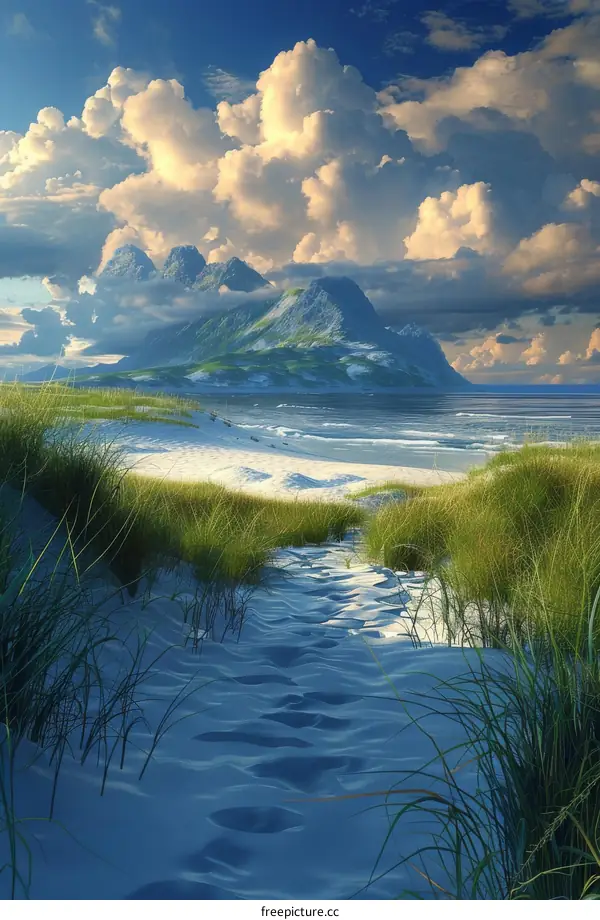 Mountain Path to a Tranquil Beach