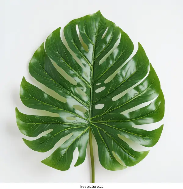 Green leaf of a tropical plant on a white background