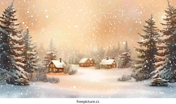 Winter Village Snow Scene