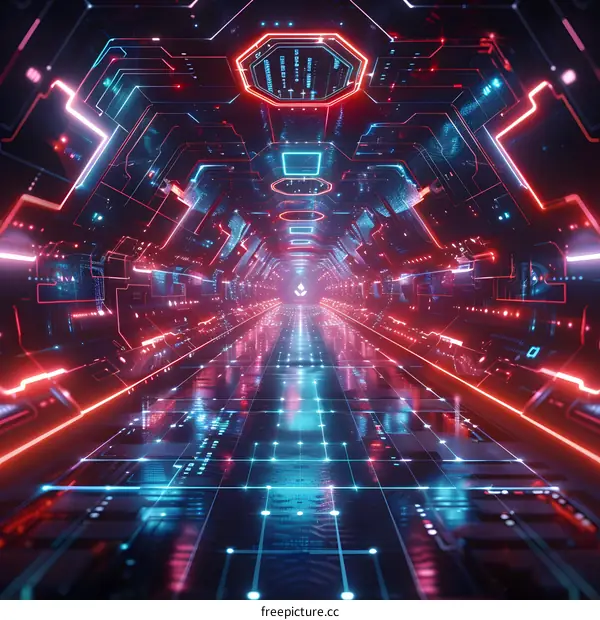 Futuristic Corridor with Neon Lights