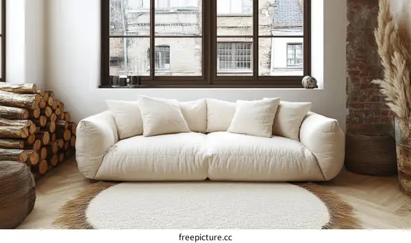 Modern Minimalist Living Room Sofa with Wood