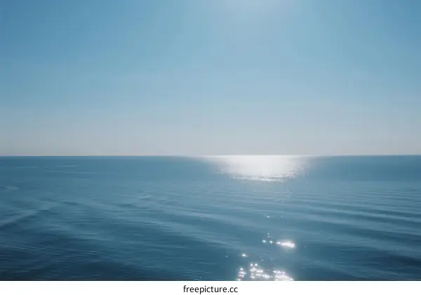Sunlight reflecting on vast blue ocean under clear sky