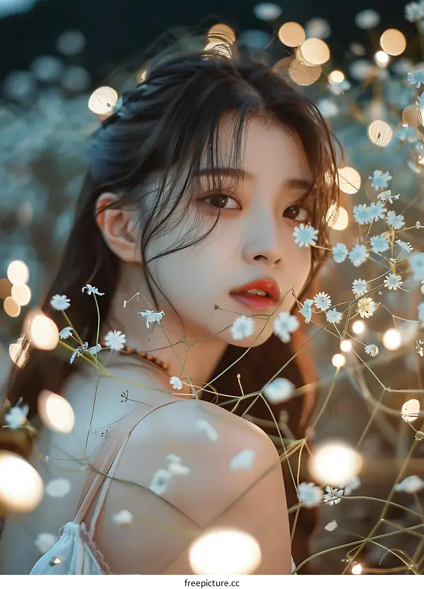 Beautiful Asian Woman in a Floral Setting