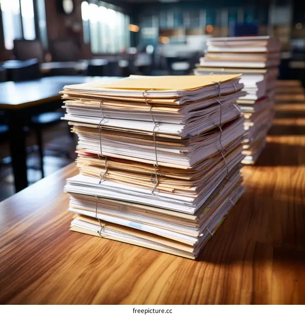 A Pile of Documents on a Desk in an Office