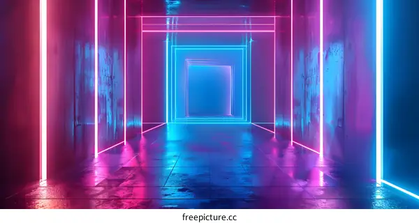 Neon Lights Corridor Abstract Background