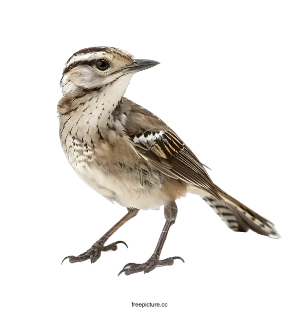 [Transparent Background PNG]Closeup of a Brown and White Bird with Stripes on a White Background