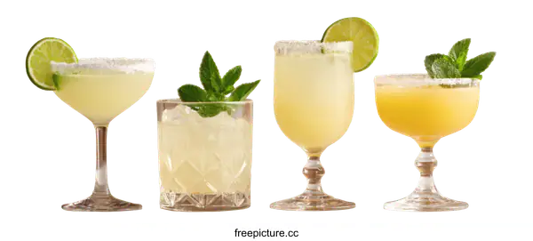[Transparent Background PNG]Different cocktails with lime and mint