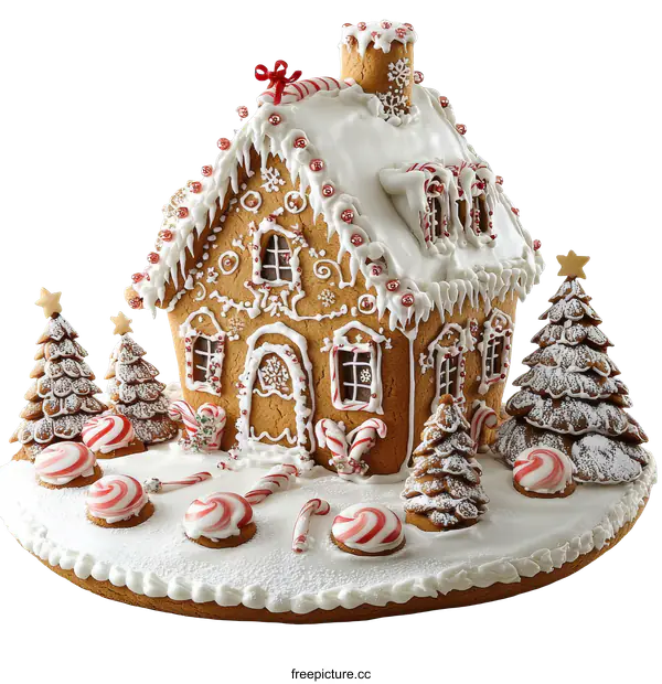 [Transparent Background PNG]Christmas Gingerbread House Decorated with Sweets