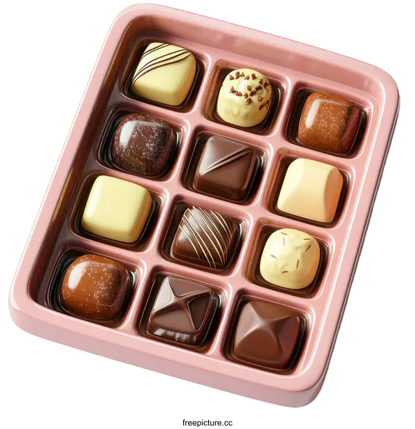 [Transparent Background PNG]Delicious Assorted Chocolate Treats in a Pink Box