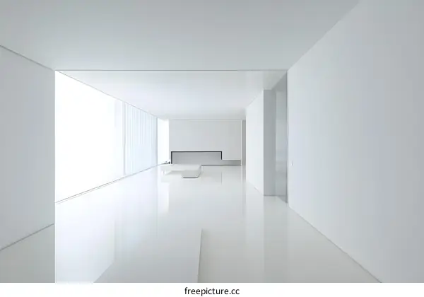 Minimalist White Interior Design with Glass Door and Large Window