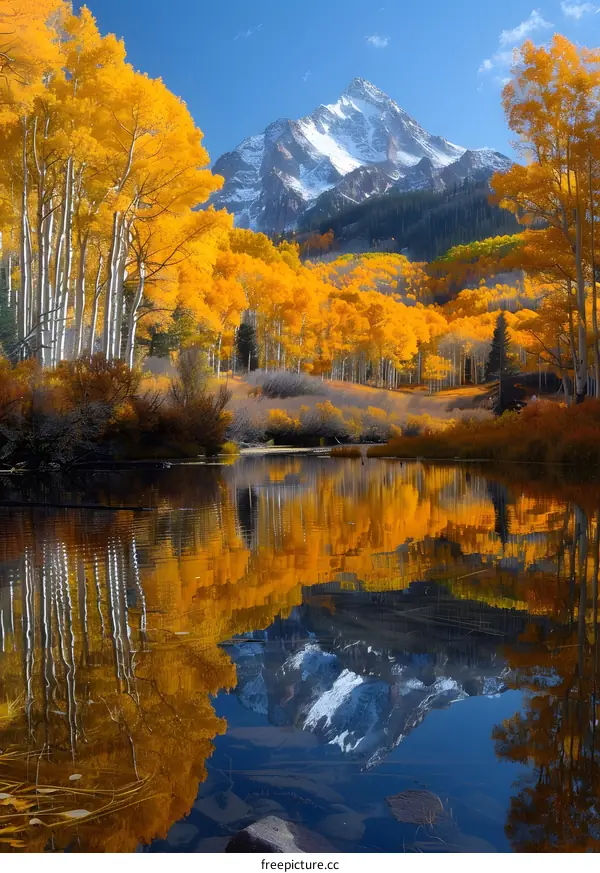 Mountain and lake in autumn