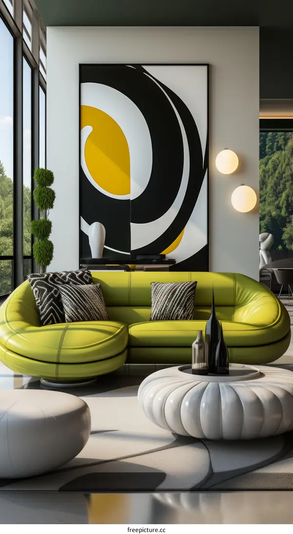 Modern Living Room with Green Sofa and Abstract Painting