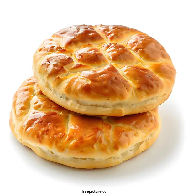 Two round loaves of bread on a white background