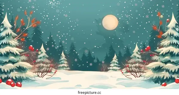 Tranquil Winter Forest Under a Full Moon