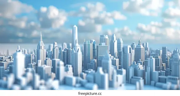 Miniature City Model in Blue and White