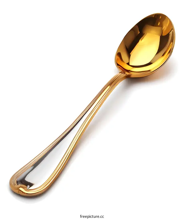 Golden Soup Spoon Isolated on White Background