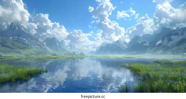 Mountains and lake landscape