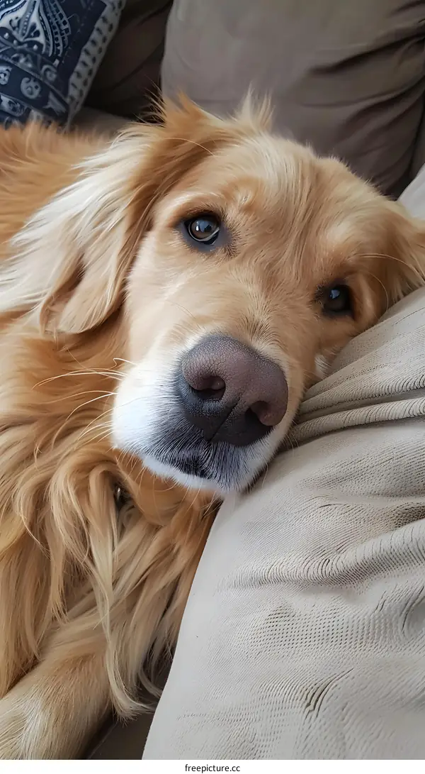 Golden Retriever Dog Laying on Couch