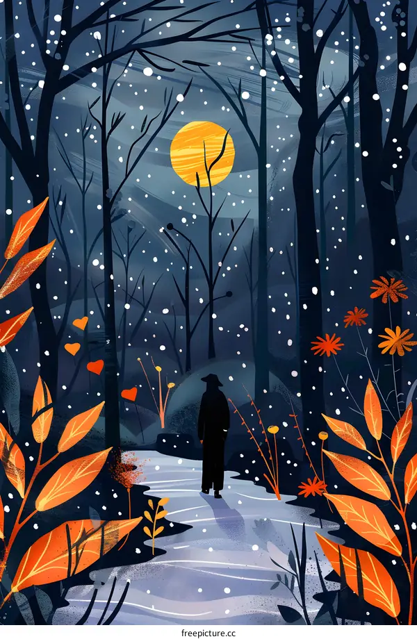 A Man Walking Through The Forest In The Snow