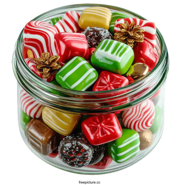 [Transparent Background PNG]Christmas Candies in a Glass Jar