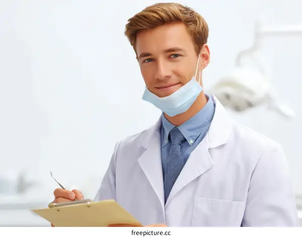 Friendly Caucasian Male Dentist Writing Notes