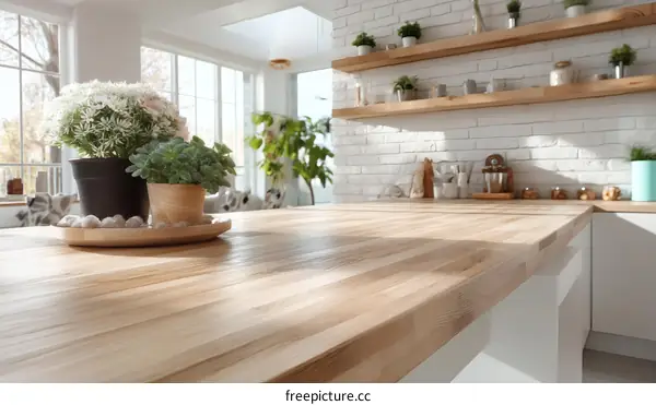 Modern Kitchen Countertop with Plants