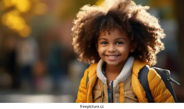 Little girl with curly hair smiling