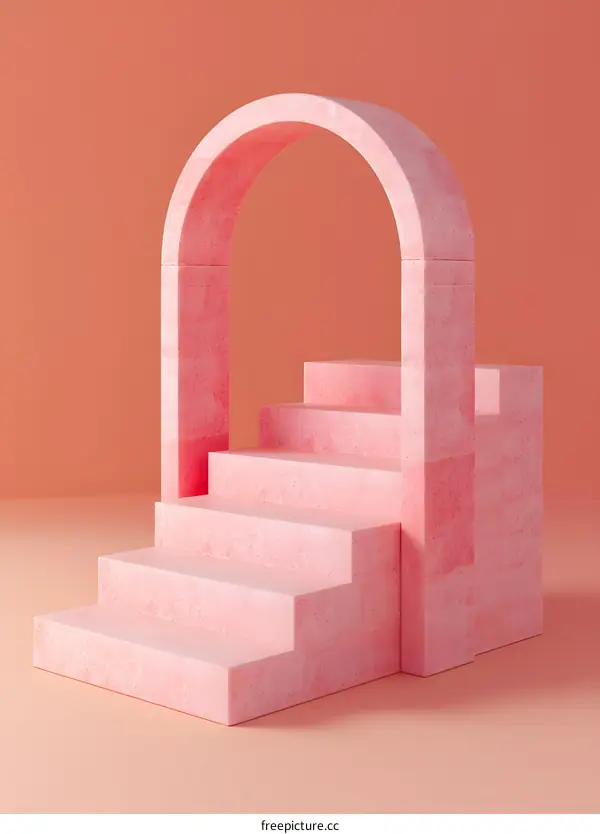 Pink Arch and Stairs Minimalist Abstract 3D Background