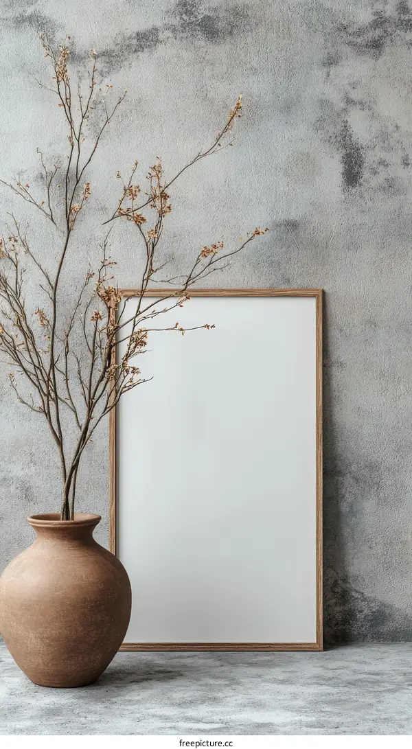 Blank Frame Display with Dried Branches in Vase