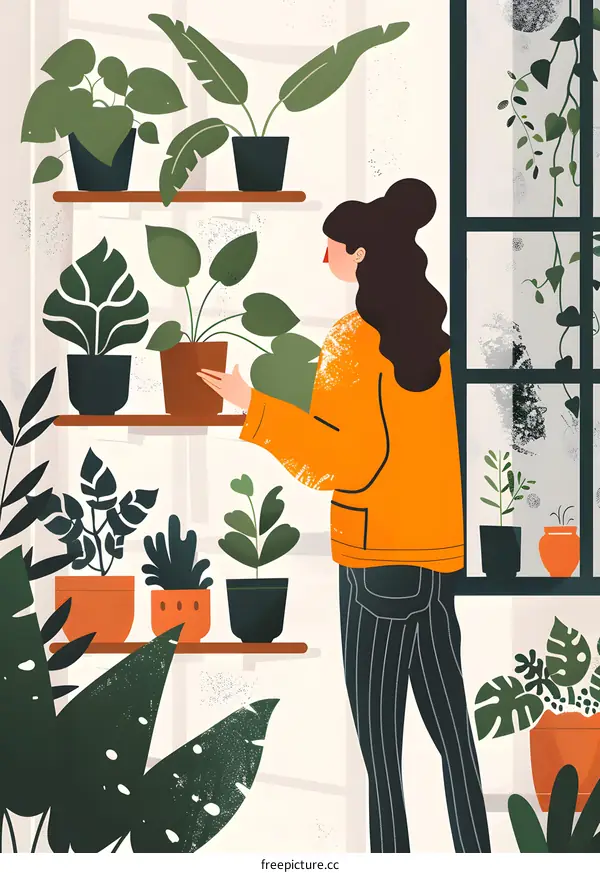 Woman Caring for Plants in a Greenhouse