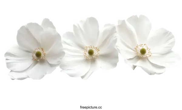 [Transparent Background PNG]Three Delicate White Anemones on a White Background