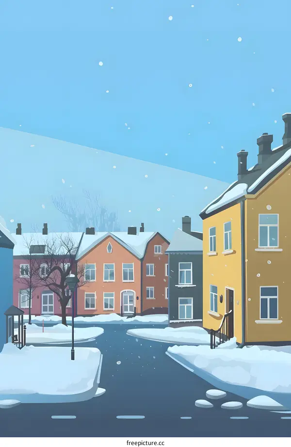 Winter Snowfall in a Quiet Town