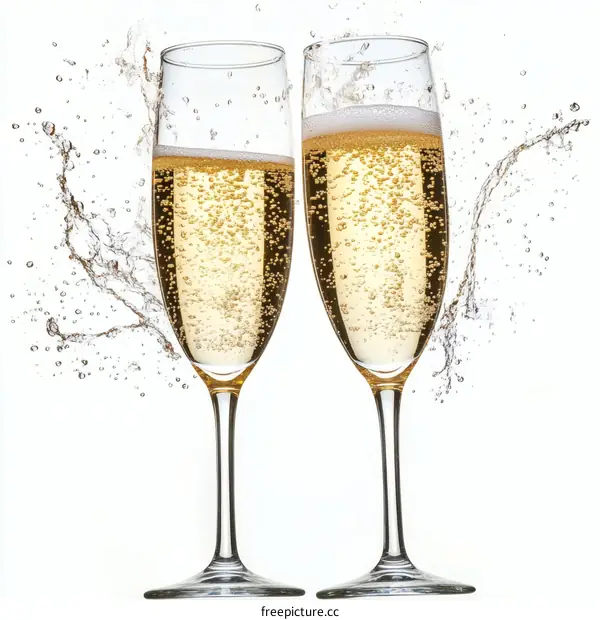 Champagne Celebration Glasses with Sparkling Splash